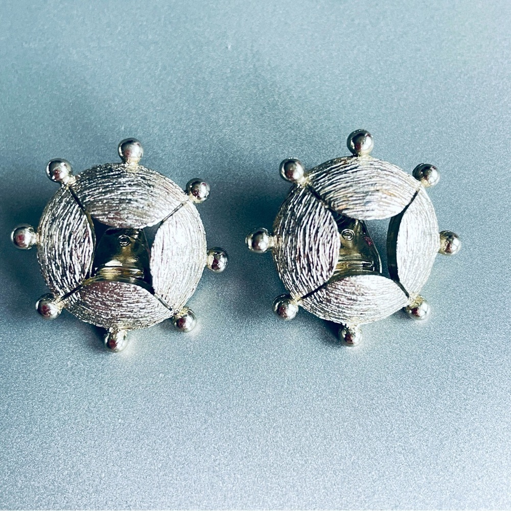 MONET Vintage Modern Round Brushed Silver Tone Clip On Earrings